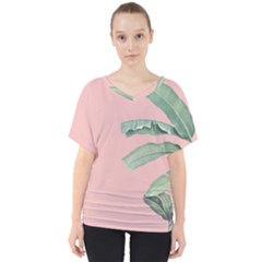 Palm Leaf On Pink V-neck Dolman Drape Top by goljakoff