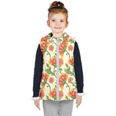Orange Flowers Kids  Hooded Puffer Vest by designsbymallika