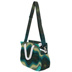 Green Golden Marble Print Rope Handles Shoulder Strap Bag by designsbymallika