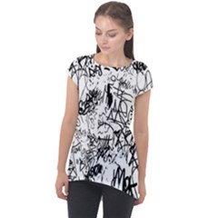 Black And White Graffiti Abstract Collage Cap Sleeve High Low Top by dflcprintsclothing