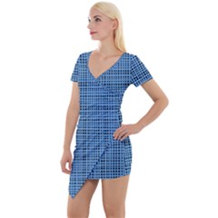 Blue Knitting Pattern Short Sleeve Asymmetric Mini Dress by goljakoff