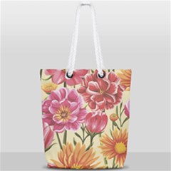 Retro Flowers Full Print Rope Handle Tote (small) by goljakoff