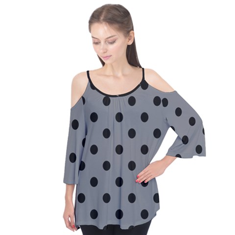 Large Black Polka Dots On Steel Grey - Flutter Tees by FashionLane