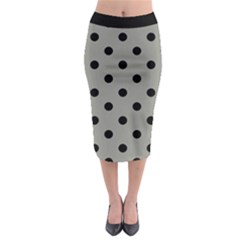Large Black Polka Dots On Trout Grey - Midi Pencil Skirt by FashionLane