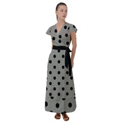 Large Black Polka Dots On Trout Grey - Flutter Sleeve Maxi Dress by FashionLane
