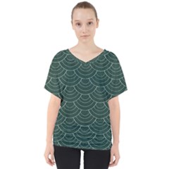 Green Sashiko V-neck Dolman Drape Top by goljakoff