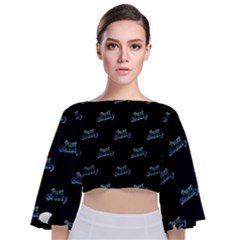 Just Beauty Words Motif Print Pattern Tie Back Butterfly Sleeve Chiffon Top by dflcprintsclothing