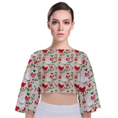 Coffee And Cupcake Tie Back Butterfly Sleeve Chiffon Top by designsbymallika