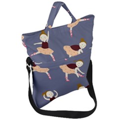 Cute  Pattern With  Dancing Ballerinas On The Blue Background Fold Over Handle Tote Bag by EvgeniiaBychkova
