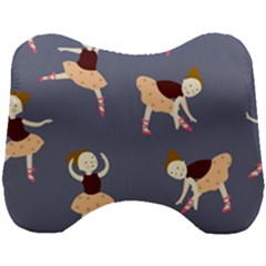 Cute  Pattern With  Dancing Ballerinas On The Blue Background Head Support Cushion by EvgeniiaBychkova