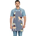 Cute  Pattern With  Dancing Ballerinas On The Blue Background Kitchen Apron View1