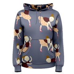 Cute  Pattern With  Dancing Ballerinas On The Blue Background Women s Pullover Hoodie by EvgeniiaBychkova