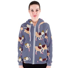 Cute  Pattern With  Dancing Ballerinas On The Blue Background Women s Zipper Hoodie by EvgeniiaBychkova