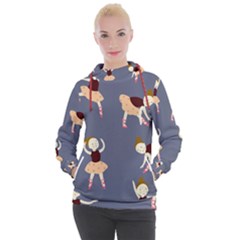 Cute  Pattern With  Dancing Ballerinas On The Blue Background Women s Hooded Pullover by EvgeniiaBychkova