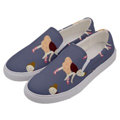 Cute  Pattern With  Dancing Ballerinas On The Blue Background Men s Canvas Slip Ons by EvgeniiaBychkova