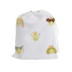 Cute Delicate Seamless Pattern With Little Princesses In Scandinavian Style With Texture Of Natural Drawstring Pouch (xl) by EvgeniiaBychkova