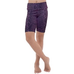 Purple Leather Snakeskin Design Kids  Lightweight Velour Cropped Yoga Leggings by ArtsyWishy