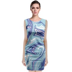 Blue Vivid Marble Pattern Sleeveless Velvet Midi Dress by goljakoff