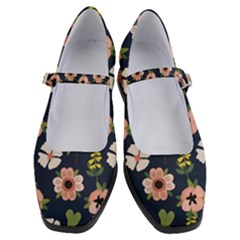 Flower White Grey Pattern Floral Women s Mary Jane Shoes by Dutashop
