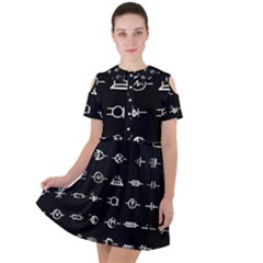 Electrical Symbols Callgraphy Short Run Inverted Short Sleeve Shoulder Cut Out Dress  by WetdryvacsLair
