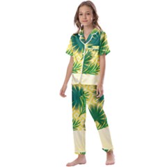 Yellow Tropical Pattern Kids  Satin Short Sleeve Pajamas Set by designsbymallika