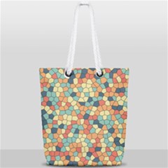 Mosaic Print Yellow Full Print Rope Handle Tote (small) by designsbymallika