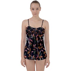 Animal Print Leaves Pattern Babydoll Tankini Set by designsbymallika
