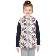 Pretty Dark Magenta Flowers Kids  Hooded Puffer Vest by designsbymallika