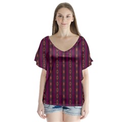 Maroon Sprinkles V-neck Flutter Sleeve Top by Sparkle