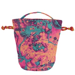 Orange And Turquoise Alcohol Ink  Drawstring Bucket Bag by Dazzleway