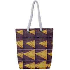 Yellow, Traffic, Cone, Arrow, Cracks, Asphalt  Full Print Rope Handle Tote (small) by ScottFreeArt