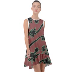 Tropical Style Floral Motif Print Pattern Frill Swing Dress by dflcprintsclothing
