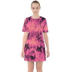 Pink Abstract Sixties Short Sleeve Mini Dress by Dazzleway