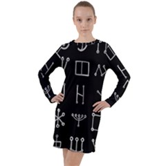 Heinrich Cornelius Agrippa Of Occult Philosophy 1651 Malachim Alphabet Collected Inverted Square Long Sleeve Hoodie Dress by WetdryvacsLair