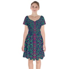 Tree Flower Paradise Of Inner Peace And Calm Pop-art Short Sleeve Bardot Dress by pepitasart