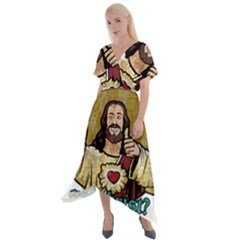 Buddy Christ Cross Front Sharkbite Hem Maxi Dress by Valentinaart