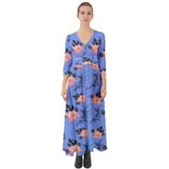 Flowers Pattern Button Up Boho Maxi Dress by Sparkle