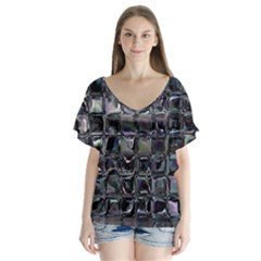 Funky Mosaic  V-neck Flutter Sleeve Top by MRNStudios