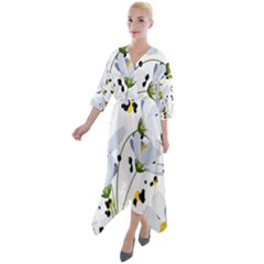 Tree Poppies  Quarter Sleeve Wrap Front Maxi Dress by Sobalvarro