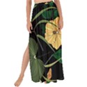 Tropical vintage yellow hibiscus floral green leaves seamless pattern black background. Maxi Chiffon Tie-Up Sarong View1