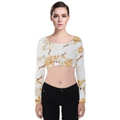 Birds And Flowers  Velvet Long Sleeve Crop Top by Sobalvarro