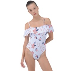 Flowers And Hearts Frill Detail One Piece Swimsuit by Sobalvarro