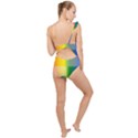 LGBT Rainbow Buffalo Check LGBTQ Pride Squares Pattern Frilly One Shoulder Swimsuit View2