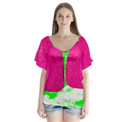 Two Hearts V-neck Flutter Sleeve Top by essentialimage