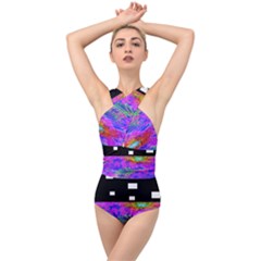 Fractal Flower Cross Front Low Back Swimsuit by Sparkle