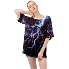 Blue Thunder At Night, Colorful Lightning Graphic Oversized Chiffon Top by picsaspassion