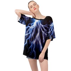 Blue Lightning At Night, Modern Graphic Art  Oversized Chiffon Top by picsaspassion