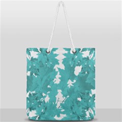 Blue Autumn Maple Leaves Collage, Graphic Design Full Print Rope Handle Tote (large) by picsaspassion