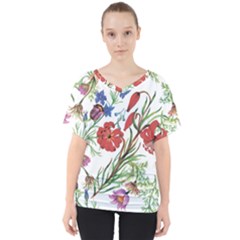 Summer Flowers V-neck Dolman Drape Top by goljakoff