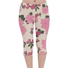 Floral Vintage Flowers Velvet Capri Leggings  by Dutashop